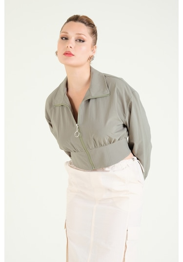 Giyim Dünyası Kadın Paraşüt Crop Mont Haki 001