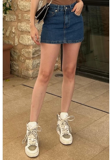 Madmext Mavi Mini Jean Etek Mg2099 Mavi