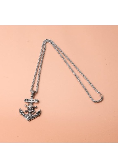 Kuru Kafalı Denizci Çapası Erkek Kolye Çelik Takı Aksesuar K24 T5
