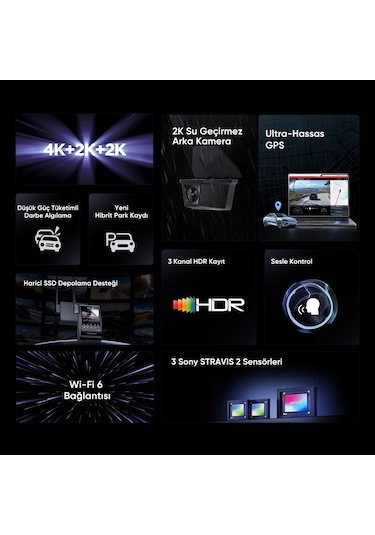 Viofo A329sw 3 Kameralı Ön+iç+arka Dış Su Geçirmez 4k+2k+2k Sony Starvıs 2 Sensör Gps'li Araç Kamerası