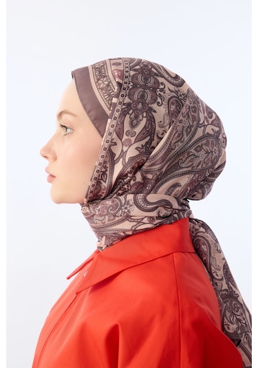 Mirsoy Scarf Asya Etnik Desen Şal Açık Vizon