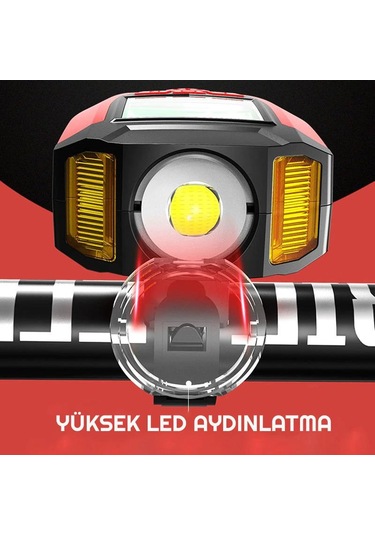 Exeo Led Bisiklet Ön Işığı Far 5 Modlu Alarm Korna Su Geçirmez Siyah
