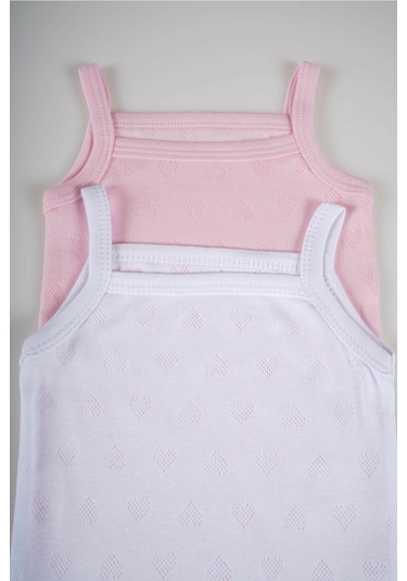 İp Askılı Jakarlı Klimalı 2li Çıtçıtlı Badi Zıbın Pembe-Beyaz