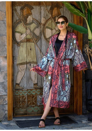 Mayovera Yılan Desen Kimono Çok Renkli