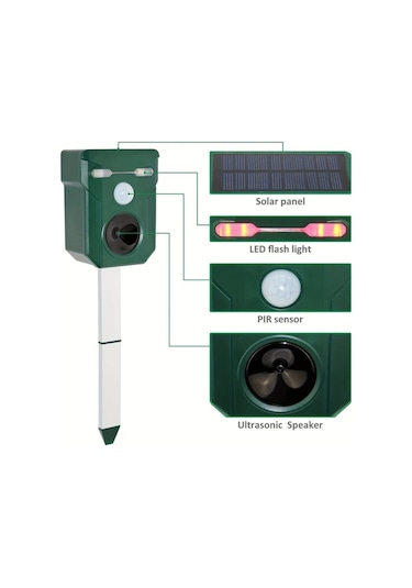 Xuweiwei 1 Paket Ultrasonik Hayvan Kovucu Dis Mekan Gunes Enerjili Hareket Isik Sensorlu Sesli Flashli Led Hayvan Caydirici
