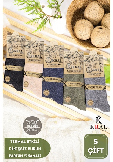 Kadın - Erkek Kışlık (5 ÇİFT) Lambswool Yün Çorap Termal Etkili