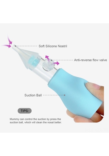 Yaozixa Mavi Yumuşak Materyal Bebek Burun Aspiratörü - Ters Akış Engeli, El Basma Tipi Burun Temizleyici