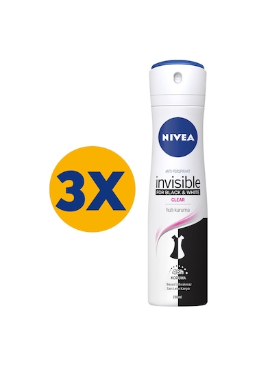 Nivea Invisible Black & Whıte Clear Kadın Sprey Deodorant 3 x 150 ML