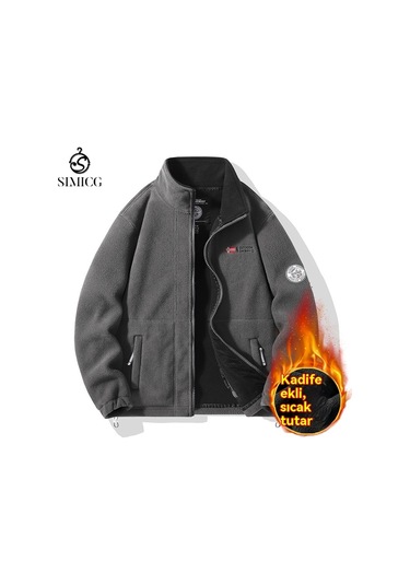 Polar Astarlı, Kalınlaştırılmış Polar Astarlı, Sıcak Büyük Beden Erkek Ceketi Gri