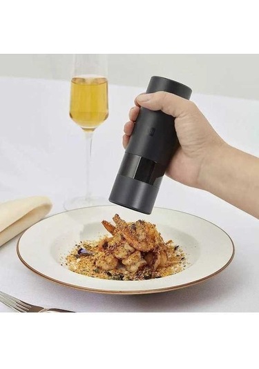 Pazly Jms Siyah Elektrikli Biber Tuz Öğütücü Led Işık 5 Mod Baharat Tahıl Porselen Taşlama Seramik Çapak Değirmeni Siyah