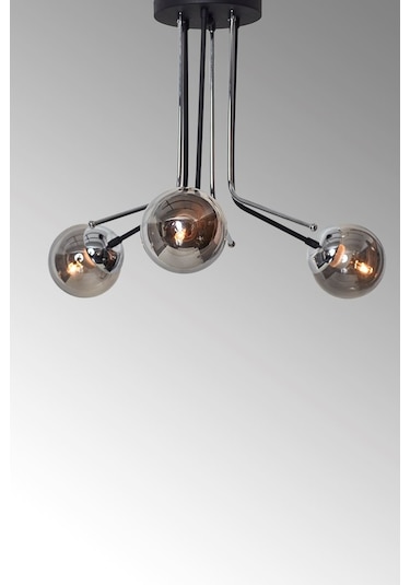 Luzarana Optik 3 Lü Krom Siyah Metal Gövde Füme Camlı Tasarım Lüx Avize Çok Renkli