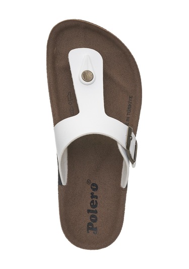 Günlük Kadın Erkek Yetişkin Mantar Taban Desenli Tokalı Ayarlanabilir Parmak Arası Terlik 34158 - 77 Beyaz