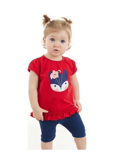 Denokids Kırmızı Tilki Kız Bebek Tunik Tayt Takım Renkli Çok Renkli