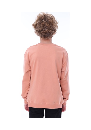 Zuzunga Oversize Unisex Basic Düz Yavruağzı Renk %100 Pamuk Sweatshirt 2-11 Yaş Yavruağzı