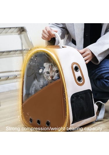 Pu Pet Çanta Kediler Ve Köpekler Gezi Taşıma Kapsül Çift Omuz Sırt Çantaları Model 1 Bej