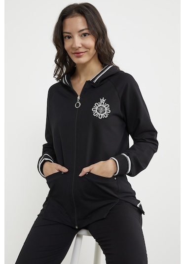 Nakış Detaylı Jogger Eşofman Takım - Siyah 001