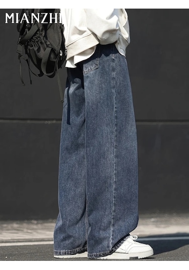 Willowhaven Gri Mavi Xl Erkek Hafif Yıkama Bol Kesim Düz Paça Orta Esnek Bel & Düğme Jeans Gri Mavi