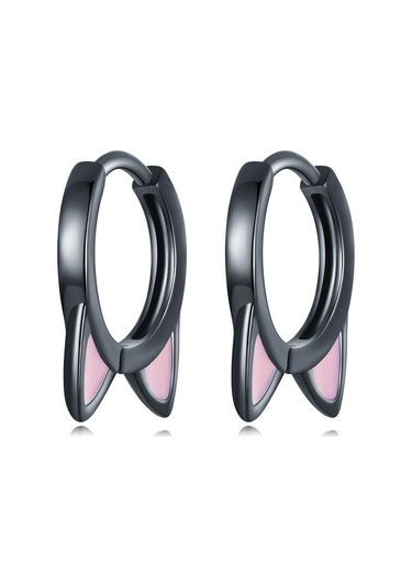 Wostu Gerçek 925 Ayar Gümüş Kedi Kulak Hoop Küpe Kadınlar Için Güzel Pembe Sevimli Pet Paw Çıtçıt Klipler Kız Benzersiz Takı Hediye A