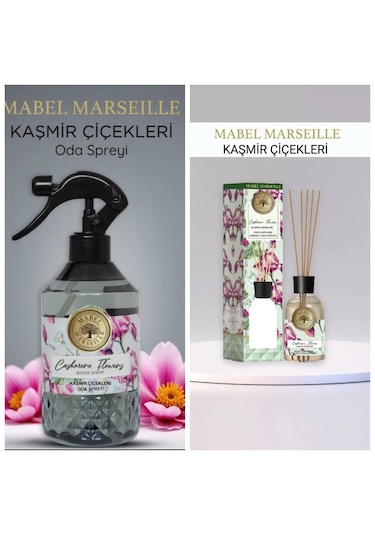 Mabel Marseille Çubuklu Oda Kokusu Kaşmir Çiçekleri 100 Ml + 500ml Oda Spreyi Kaşmir Çiçekleri Kaşmir