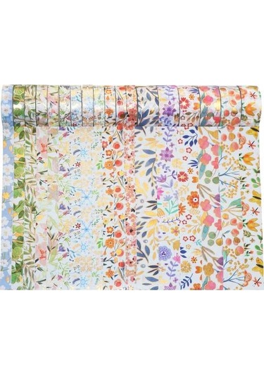 Prestigegoods 18 Rulo Çiçek Desenli Washi Bant Seti - Altın Varaklı Dekoratif Yapışkanlı Bant, Hediye Paketleme Ve Planlayıcılar