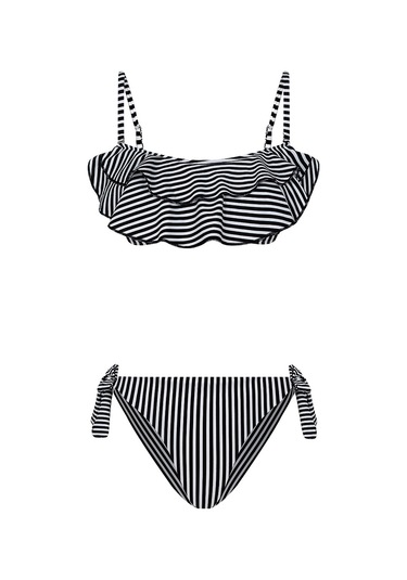 Bonesta Payee Volanlı Straplez Siyah Bikini Takımı