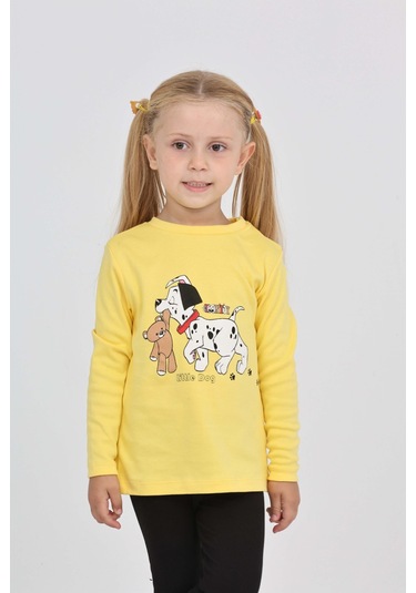 Toontoy Kız Çocuk Köpekli Ayı Baskılı Sweatshirt Koyu Sarı