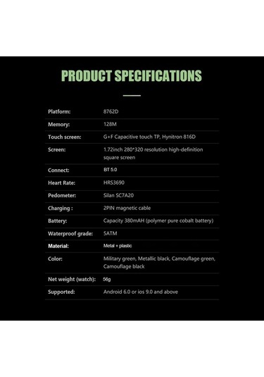 Pazly Dayanıklı C20 1.72'' Dokunmatik 5atm Su Geçirmez Akıllı Saat  (İthalatçı Garantili )