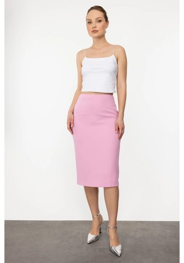 Ekol Kadın Midi Boy Yırtmaçlı Etek 5080 Pink Pembe