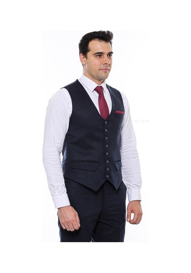 8 Düğmeli Desensiz Lacivert Yelek 001