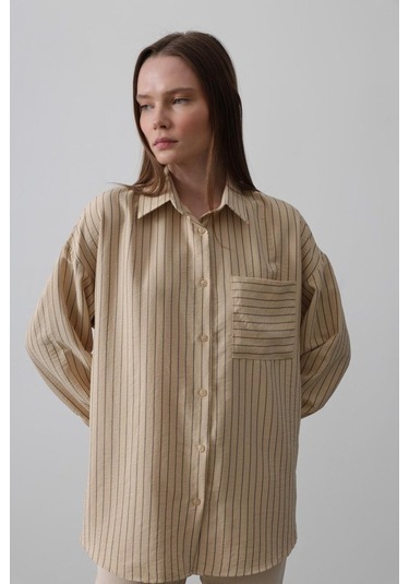 Çizgili Tek Cep Gömlek - Taş Karışık