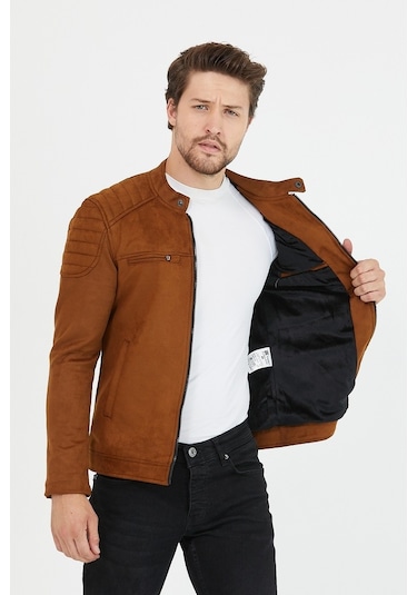 Erkek Taba Dar Kesim Süet Ceket Mont-Taba