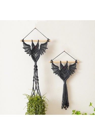 Geeroyoo El Dokuma Yemeni Kanatlı Figürlü Bitki Asma Ağı, Ev Dekoru Duvar Süsülü, Siyah Kısa Tip, Ev Ve Bahçe İçin Siyah