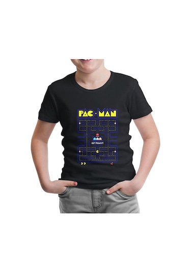 Lord Tshirt Pac-Man - Get Ready Siyah Çocuk Tshirt