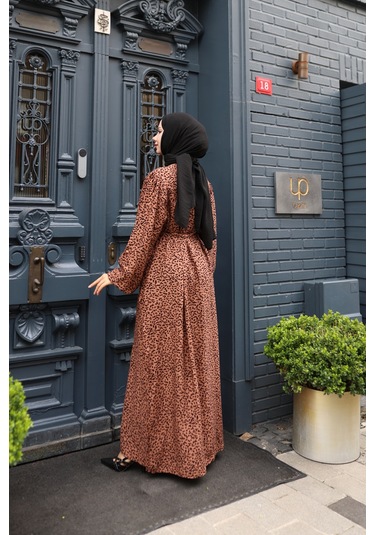 Kadın Kahve %100 Viskon Robalı Salaş Model Kuşaklı Battal Maxi Boy Tesettür Elbise Vbtl3324 Kahve
