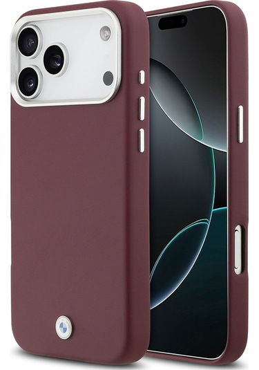 İphone 17 Pro Max Uyumlu Kılıf Bmw Lisanslı M-safeli Metal Logolu Tam Kaplama Deri Kapak Kırmızı Kirmizi