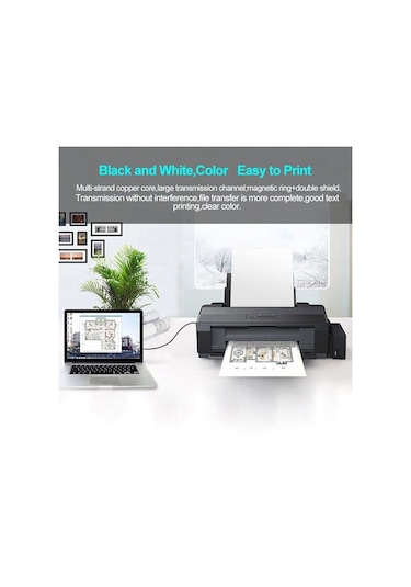 Ancheyn Yazıcı Printer Usb Ara Bağlantı Kablosu Usb 2.0 Yüksek Hız 5 M 4913