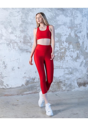 Toparlayıcı Spor Kapri Tayt Kırmızı
