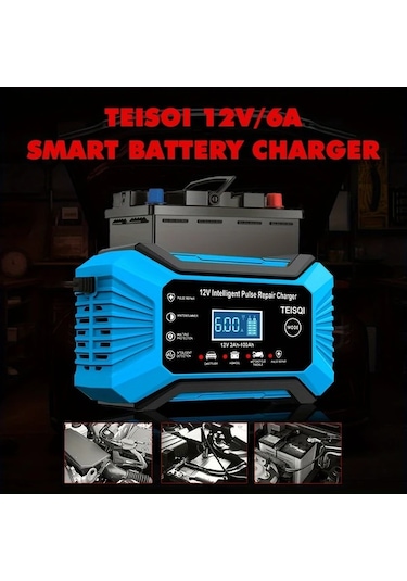 Boatshop1 Teısqı 12v 6a Hepsi Sarı Akıllı Araç Akü Şarj Cihazı Lcd Ekranlı Otomatik Mod Değiştirme Avrupa Düzenlemeleri