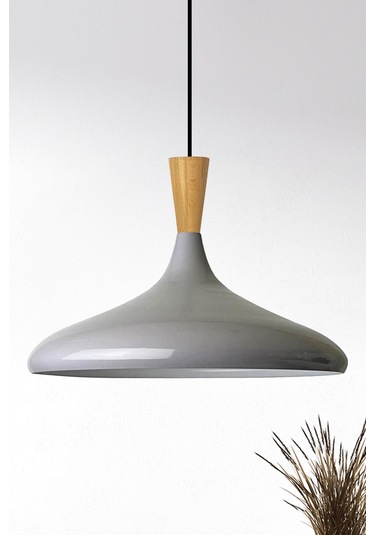 Champion Gri Ahşap Huni Tekli Avize Sarkıt Salon Mutfak Cafe Butik Lamba Aydınlatma Avizeler Gri