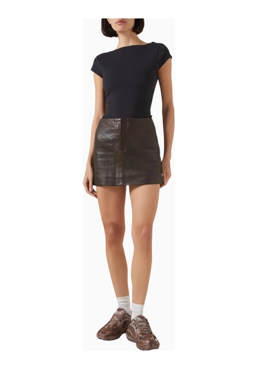 Represent Drive Mini Skirt, Lüks Bubble Deri Mini Etek İle Modern Şıklık Kahverengi