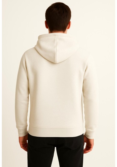 Axxel Erkek Krem Kapüşonlu Sweatshirt-w1108 Krem 3 İplik Şardonlu