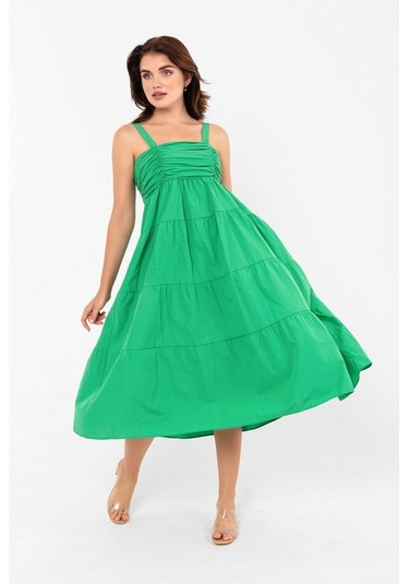 Askılı Pamuklu Poplin Yazlık Midi Elbise 2106