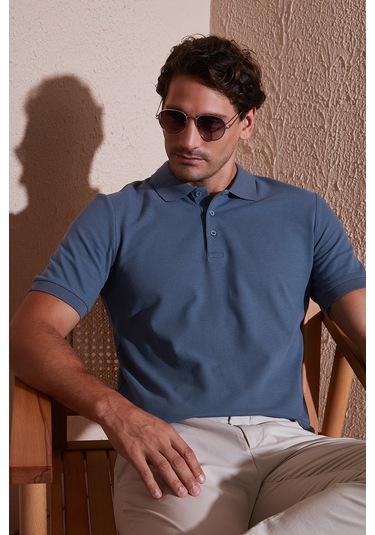 Buratti Pamuklu Regular Fit Düğmeli Erkek Polo Yaka T Shirt 5902127 Koyu Petrol