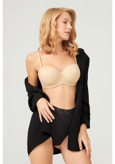 Ten Balenli Toparlayıcı Dolgusuz Straplez Lotus Sütyen Ten