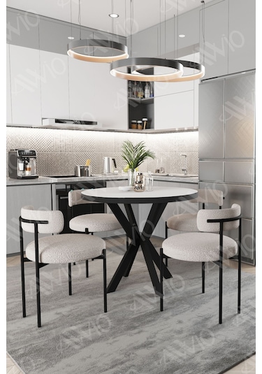 Avvio Lonya 4 Kişilik Mutfak Yemek Masa & Sandalye Takımı Düz Beyaz