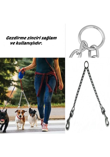Nunbell Professional Zincir İkili Köpek Yürüyüş Gezdirme Tasma Bağlantısı Siyah
