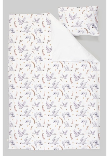 Organik Tek Kişilik Nevresim Takımı 160x220 - Kuğu Dansı Renkli