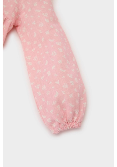 DeFacto Kız Bebek Çiçekli Flamlı Poplin Uzun Kollu Gömlek E6101A525SPPN127 Pembe