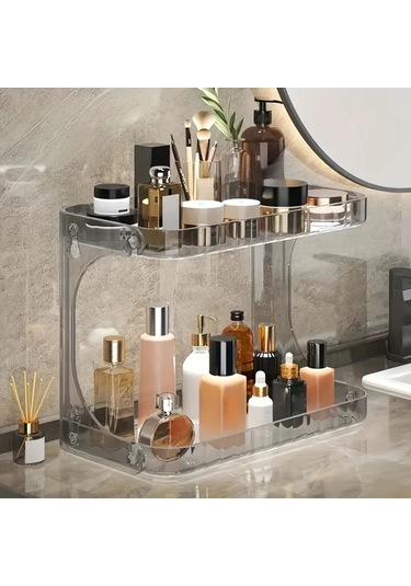 Dashanshop 2 Katmanlı Şeffaf Plastik Kozmetik Organizatör Makyaj Saklama Şeffaf