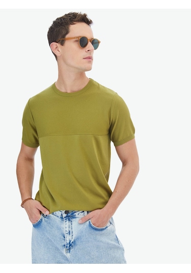 Kip Yağ Yeşili Bisiklet Yaka Ters Örgü Triko Çok Renkli